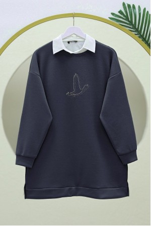 Bird Patterned Stoned Oysho Tunic -Smoked 