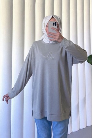 Bird Patterned Stoned Oysho Tunic - Light grey