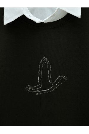 Bird Patterned Stoned Oysho Tunic -Black