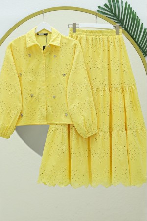 Skirted Suit with Scallop Detail -Yellow