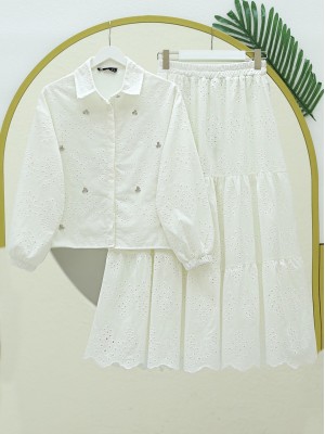 Fisto Detaylı Etekli Takım -Beyaz