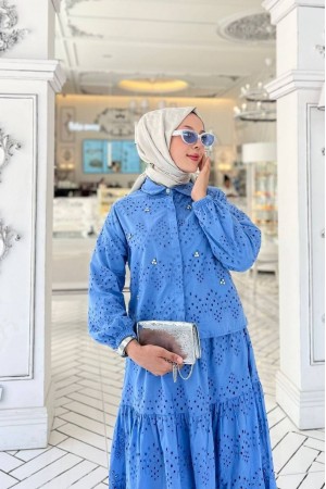 Fisto Detaylı Etekli Takım -Mavi