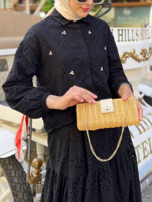 Fisto Detaylı Etekli Takım -Siyah