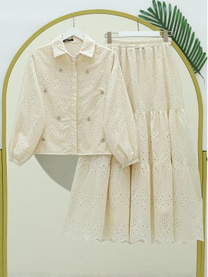 Fisto Detaylı Etekli Takım -Bej