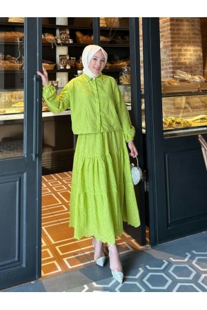 Skirted Suit with Scallop Detail  -Oil Green