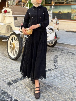 Fisto Detaylı Etekli Takım -Siyah