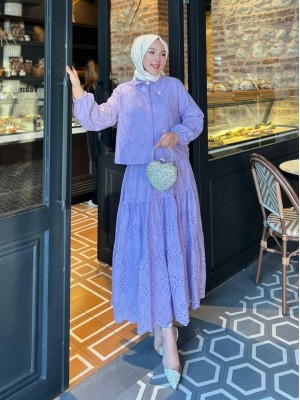 Fisto Detaylı Etekli Takım  -Lila