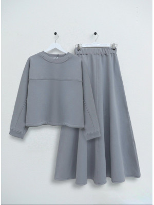 Three Thread Raised Skirt Set -Grey