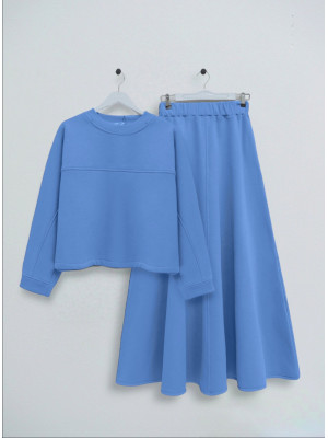 Three Thread Raised Skirt Set -Blue