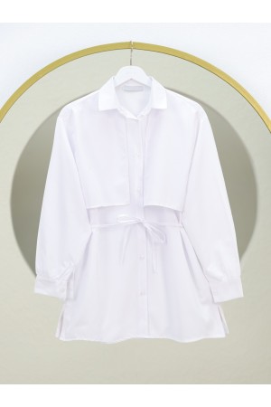 Bolero Detaylı Beli Bağlamalı Yırtmaçlı Gömlek  -Beyaz
