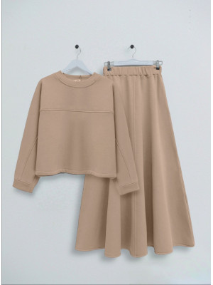 Three Thread Raised Skirt Set -Mink color