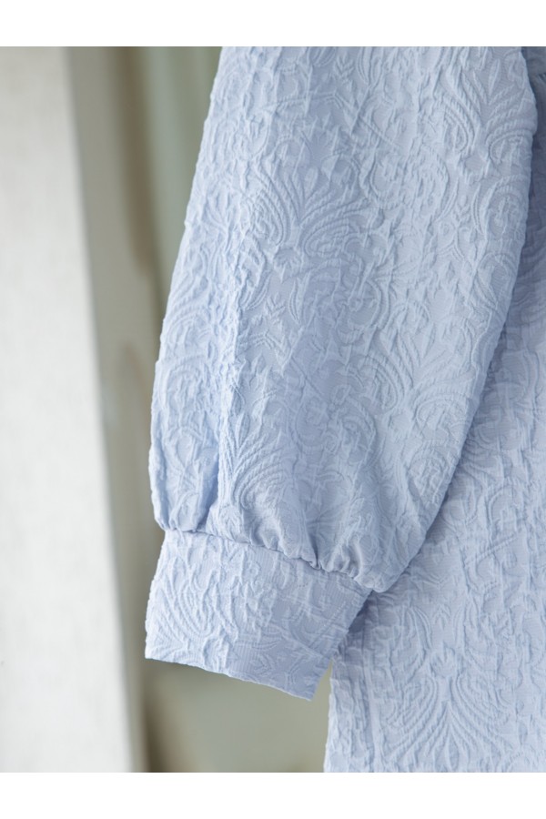 Front Stoned Button Detailed Pieced Back Zippered Tunic -Baby Blue