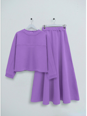 Three Thread Raised Skirt Set - Purple