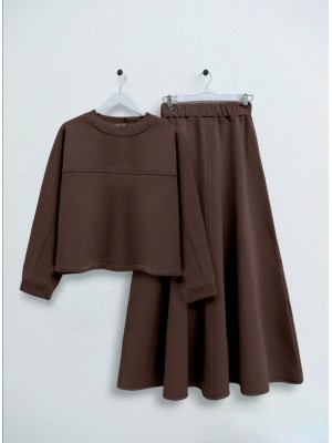Three Thread Raised Skirt Set -Brown