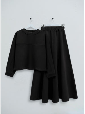Three Thread Raised Skirt Set -Black