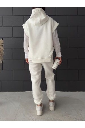 طقم بنطال بغطاء رأس وثلاثة خيوط -أبيض سكري