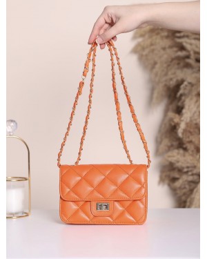 كيس مربع مبطن مفصل بسلسلة -البرتقالي