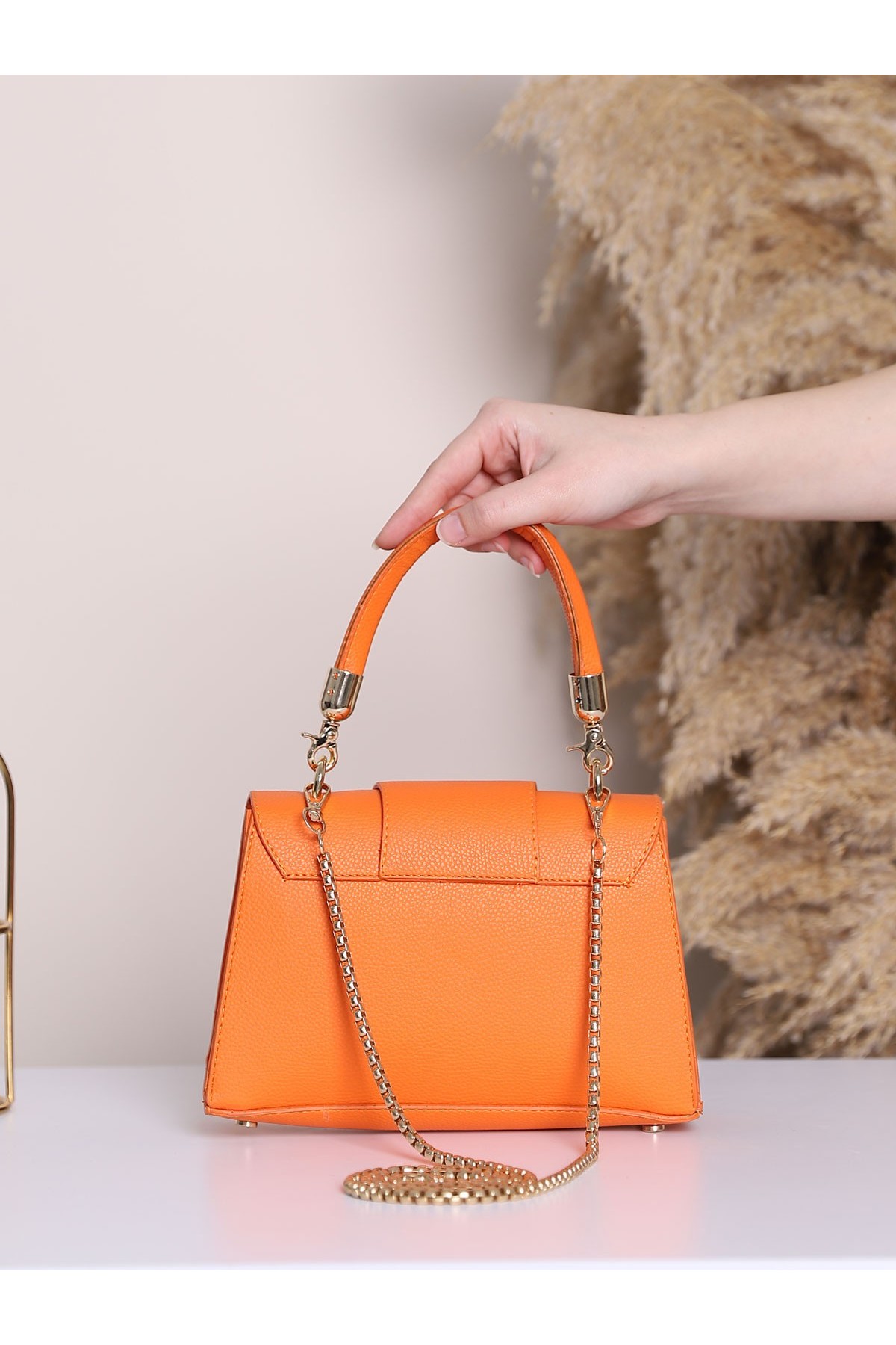 Chain Strap Handle Women's Bag -Orange