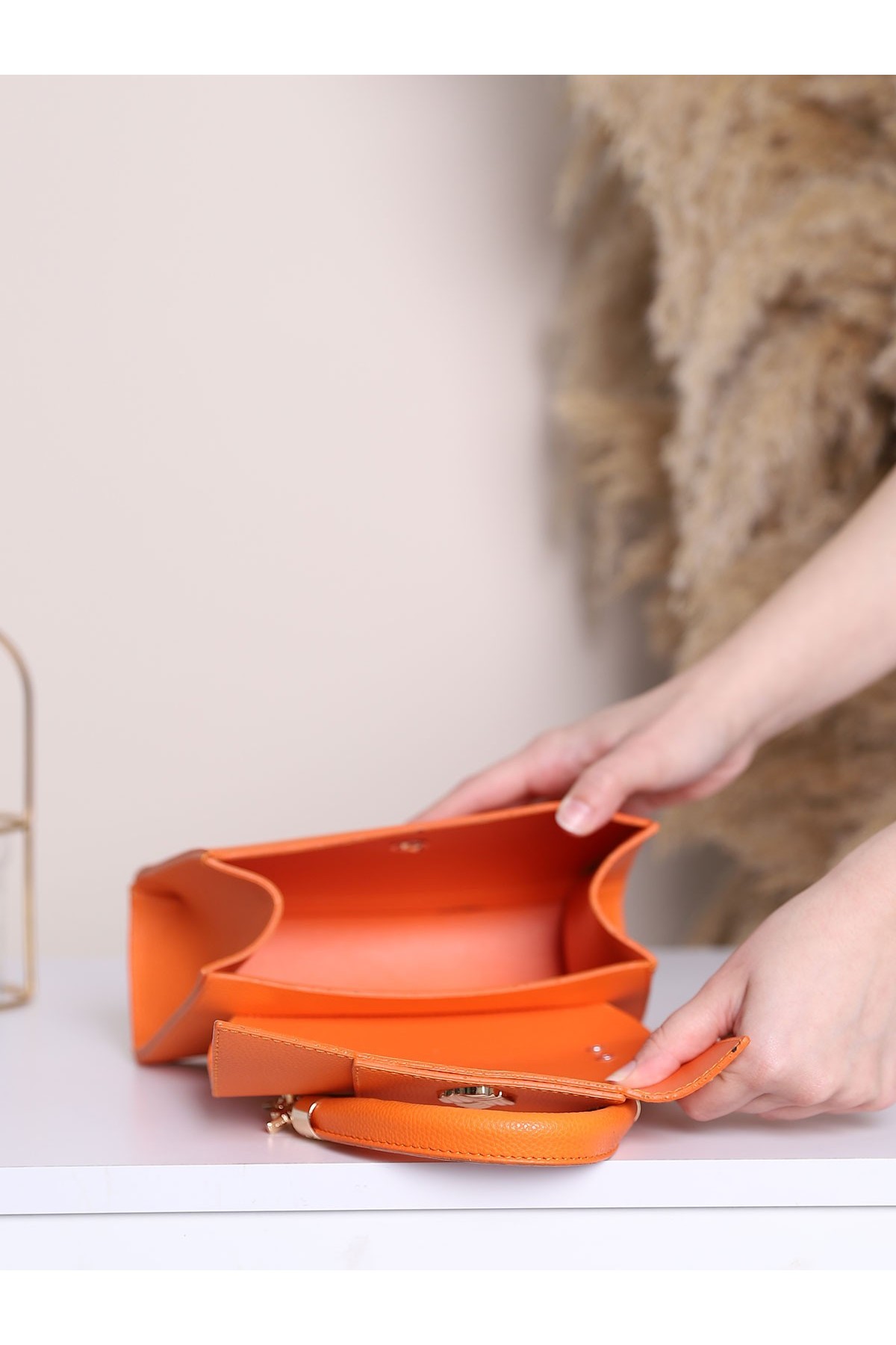 Chain Strap Handle Women's Bag -Orange detay görseli