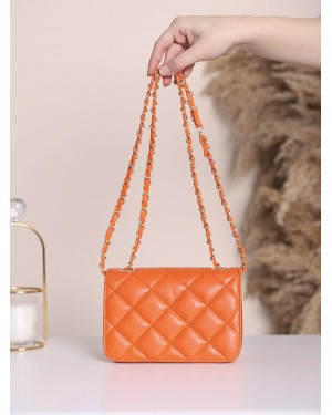 كيس مربع مبطن مفصل بسلسلة -البرتقالي