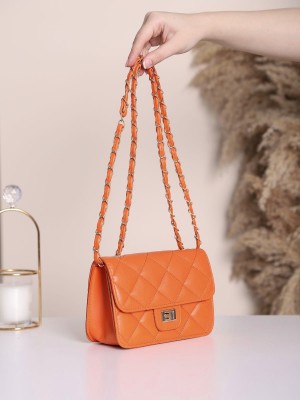 كيس مربع مبطن مفصل بسلسلة -البرتقالي