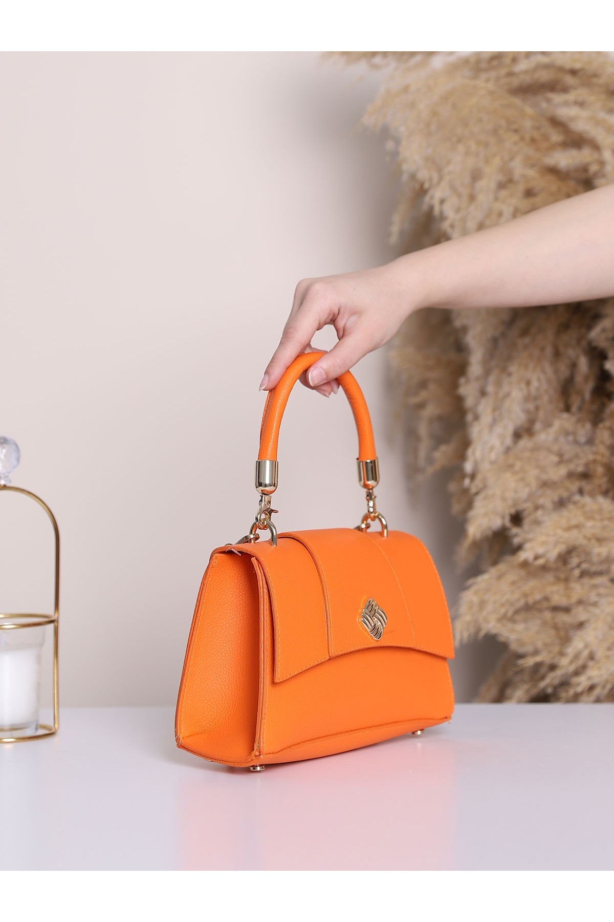 Chain Strap Handle Women's Bag -Orange