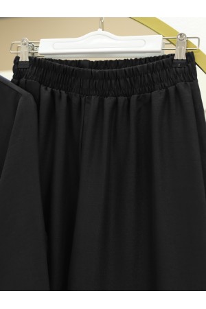 بدلة كتان بياقة عالية مرنة ذات أزرار نصفية  -أسود