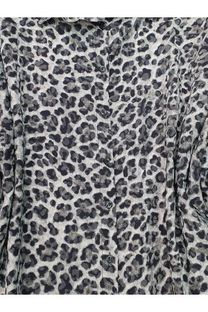 Leopard Pattern Buttoned Oval Cut Shirt -Grey