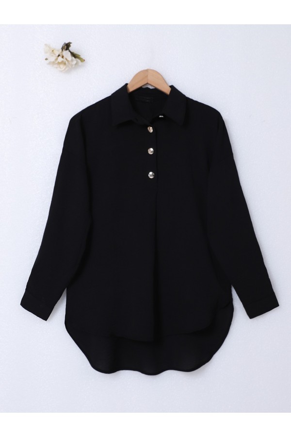 Polo Collar Ayrobin Suit with Snap Buttons -Black