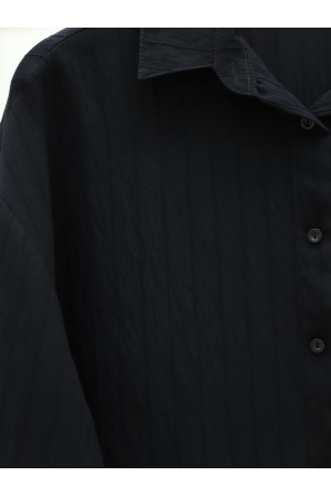 Classic Collar Button-Down Oval Cut Shirt -Black