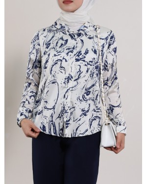 قميص الساتان نمط مائي -كحلي