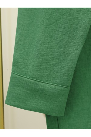 Buttoned Trousers Shirt Linen Set -Green