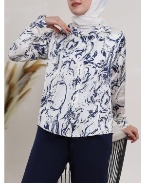 Watery Pattern Satin Shirt -Navy blue