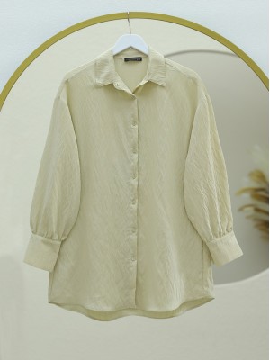 Klasik Yaka Boydan Düğmeli Oval Kesim Gömlek -Taş