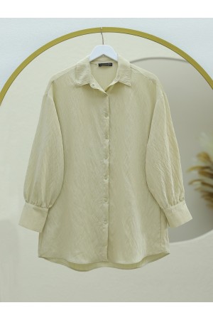 Klasik Yaka Boydan Düğmeli Oval Kesim Gömlek -Taş