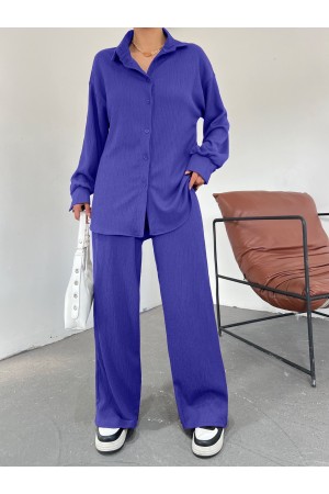 Boydan Düğmeli Salaş Krınkıl İkili Takım    -Saks