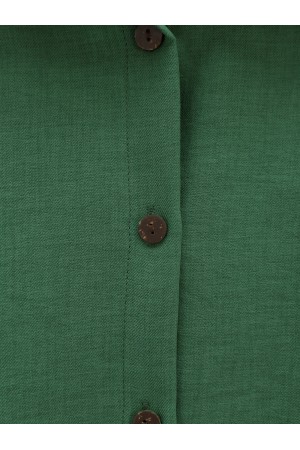 Buttoned Trousers Shirt Linen Set -Dark green