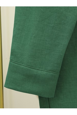Buttoned Trousers Shirt Linen Set -Dark green