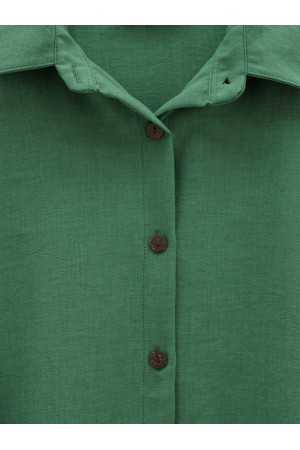 Buttoned Trousers Shirt Linen Set -Dark green