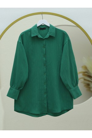 Classic Collar Button-Down Oval Cut Shirt -Green