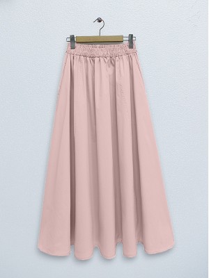 Double Pocket Poplin Flared Skirt with Elastic Waist     -Powder