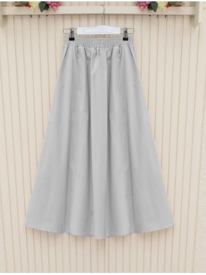 Elastic Waist Double Pocket Gabardine Skirt   - Light grey