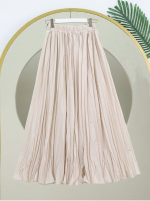 Beli Lastikli Poplin Kraş Etek -Bej