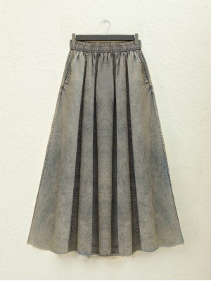 Washed Denim Skirt with Tassels on the Skirt -Tint