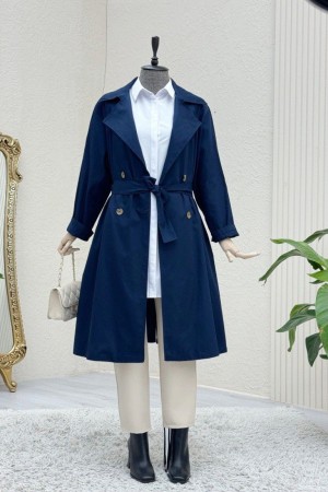 Bolero Detail Belted Trench Coat -Navy blue