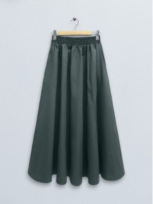 Double Pocket Poplin Flared Skirt with Elastic Waist       -Oil color