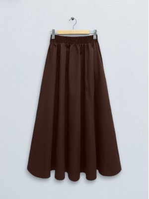 Double Pocket Poplin Flared Skirt with Elastic Waist       -Dark Coffee