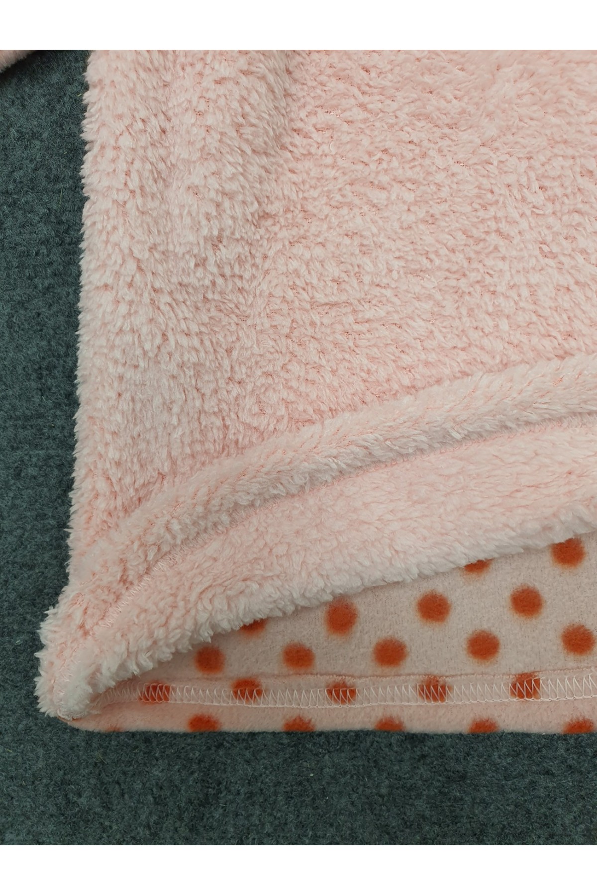 Polarlı Peluşlu Puantiyeli Pijama Takım -Pudra