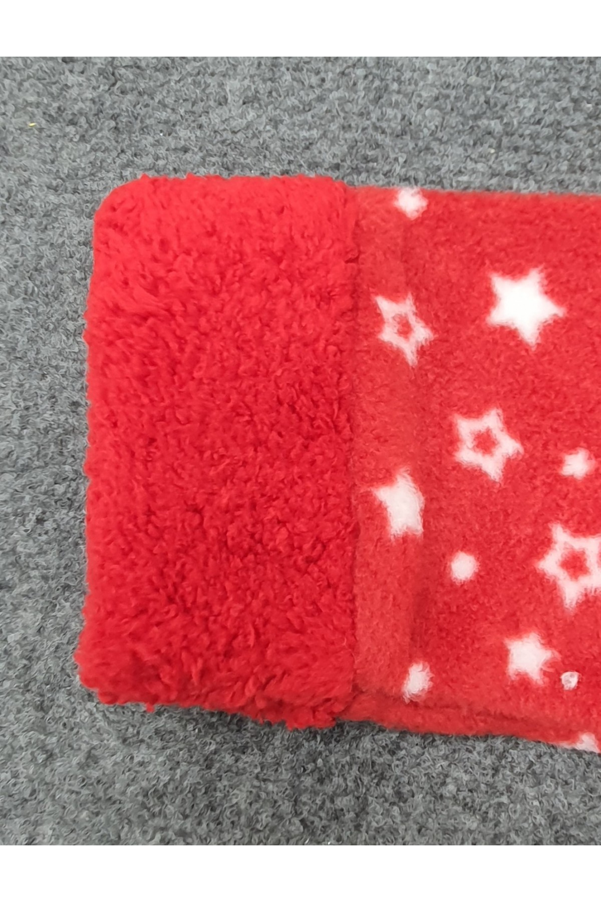 Polarlı Peluşlu Yıldızlı Pijama Takım -Kırmızı