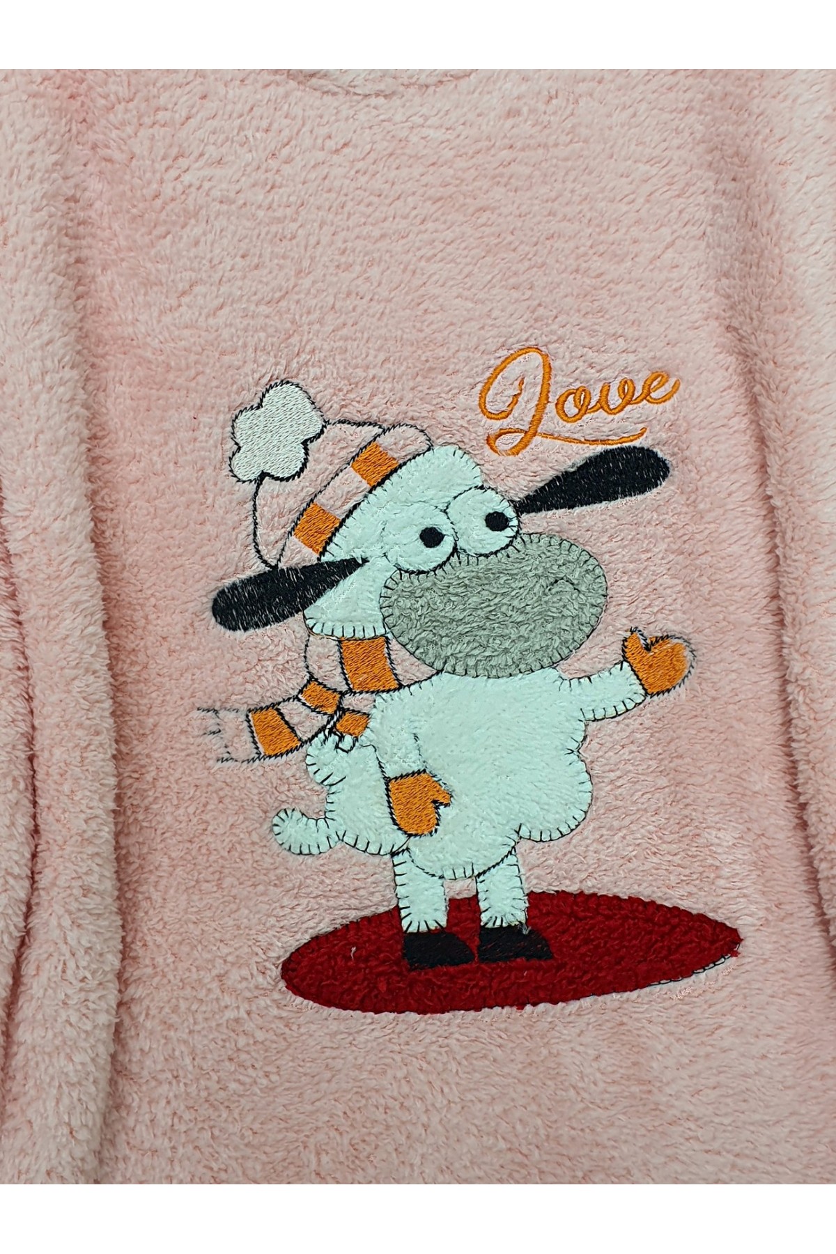 Polarlı Peluşlu Puantiyeli Pijama Takım -Pudra